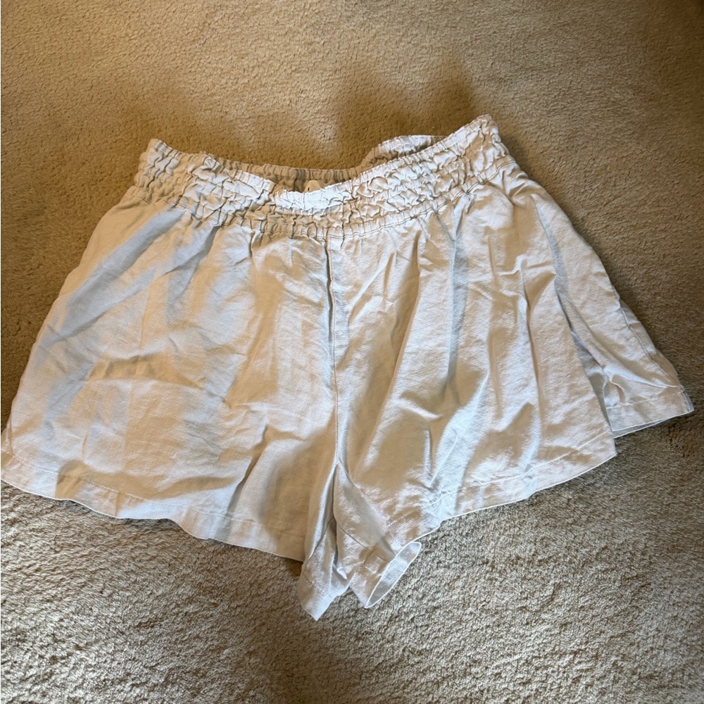 Anthropologie Somerset High-Waist Beige Linen Blend Shorts